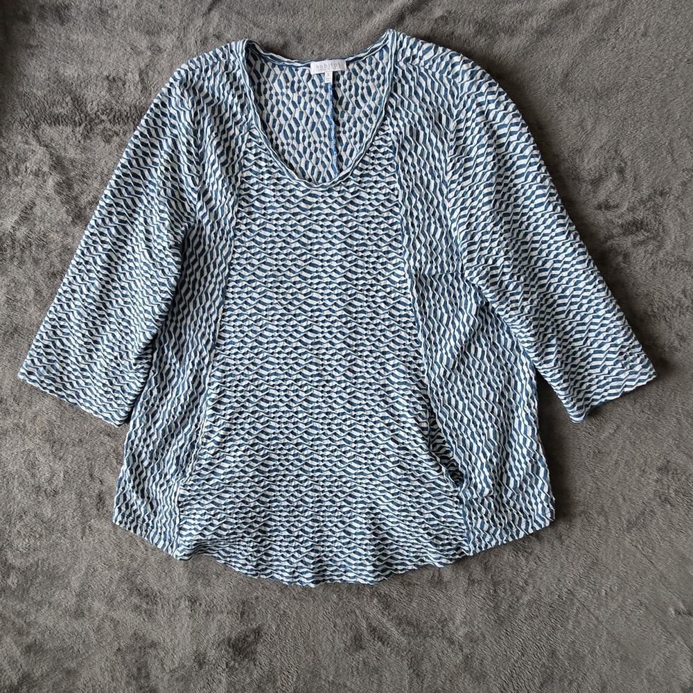Habitat‎ Tunic Top Size XL Blue Textured Boho Artisan Coastal Pockets